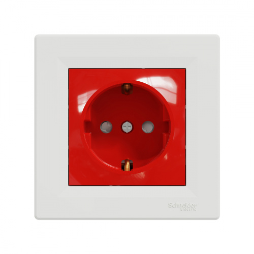 Розетка с заземлением со шторками SE EPH2900521 Asfora 16А в сборе винт. клеммы белый+красный фото 3