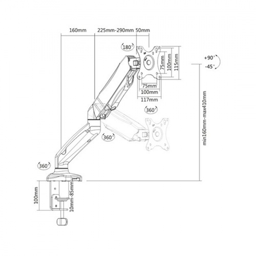 Настольный кронштейн с газлифтом Brateck LDT13-C012 для 1 монитора (13"-32") фото 3