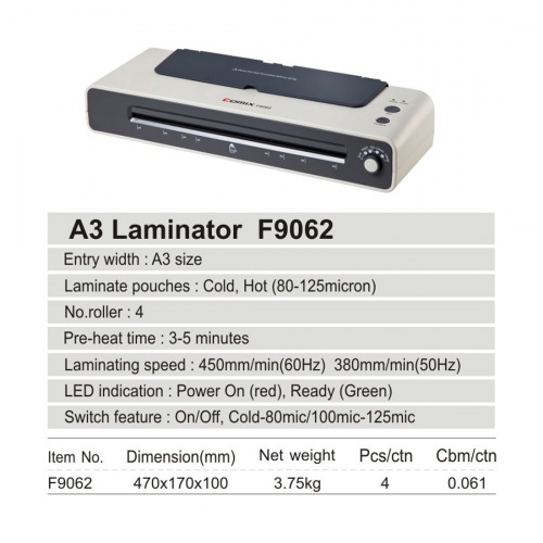 Ламинатор COMIX F9062 А3, 4 вала, 80-125 мкм, 38-45 см/мин. фото 3